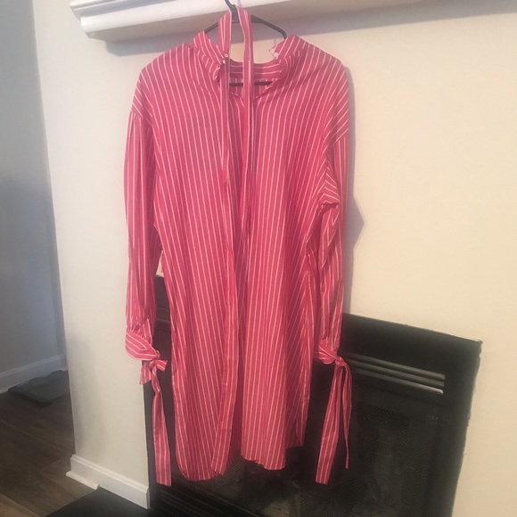 White/ Pink striped shirt dress. Size S - Picture 2 of 5